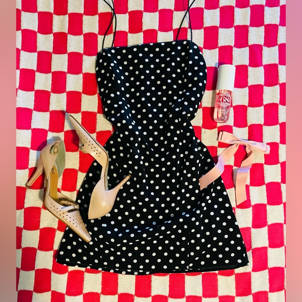 Black & White Polka Dot Mini BodyCon Coquette Y2K Retro Preppy Party Dress